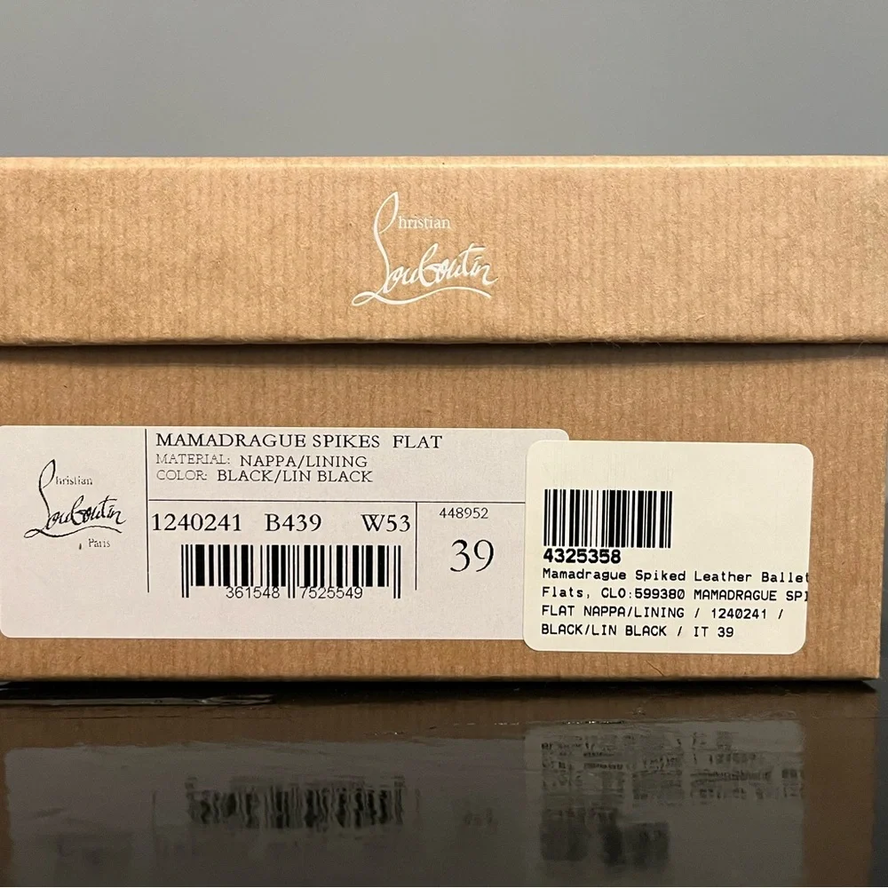BNIB Christian Louboutin Mamadrague Spiked Black Leather Ballet Flats, size 39 - Picture 11 of 16